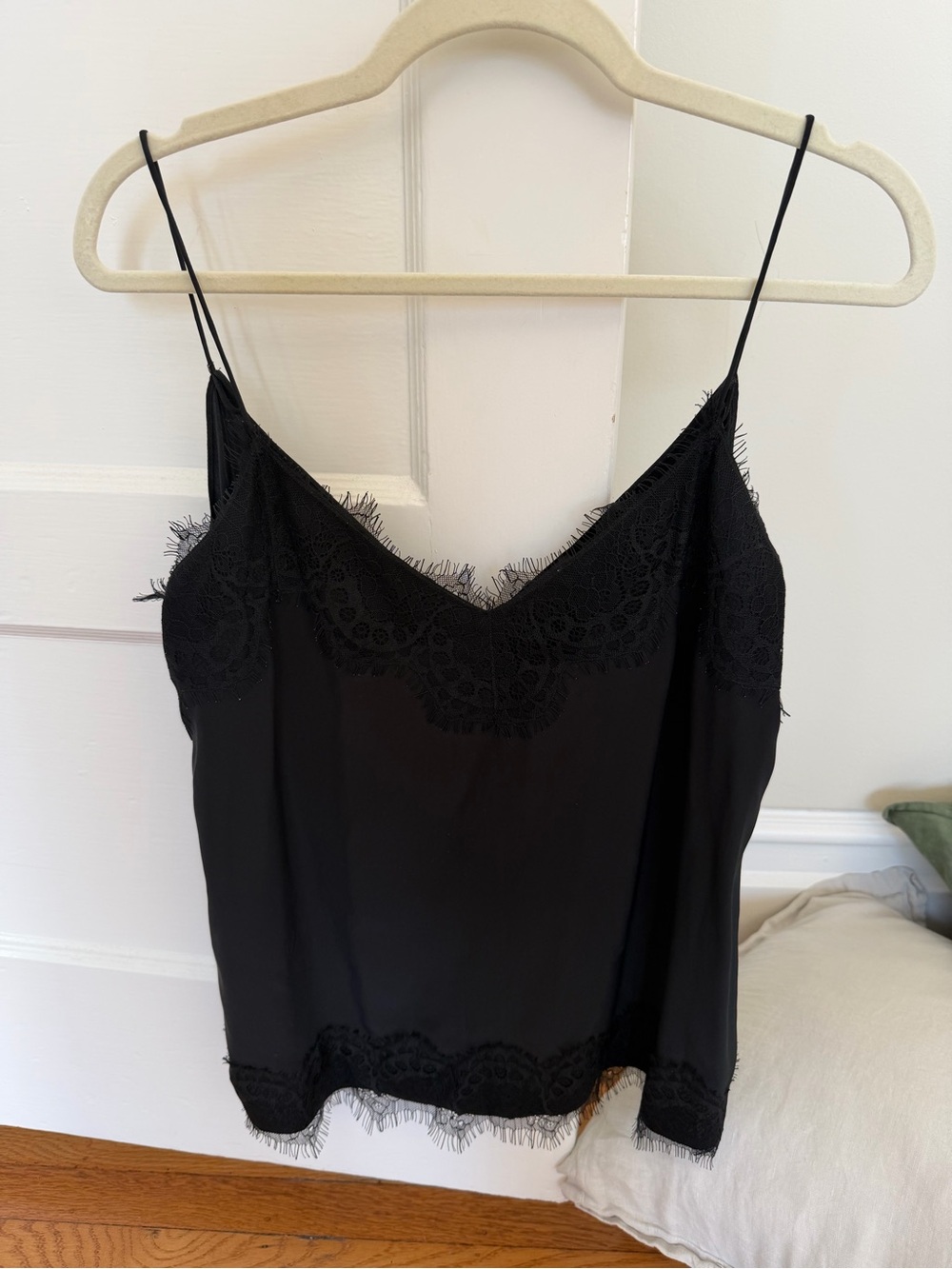 rag & bone Black Lace-Trim Silk Camisole